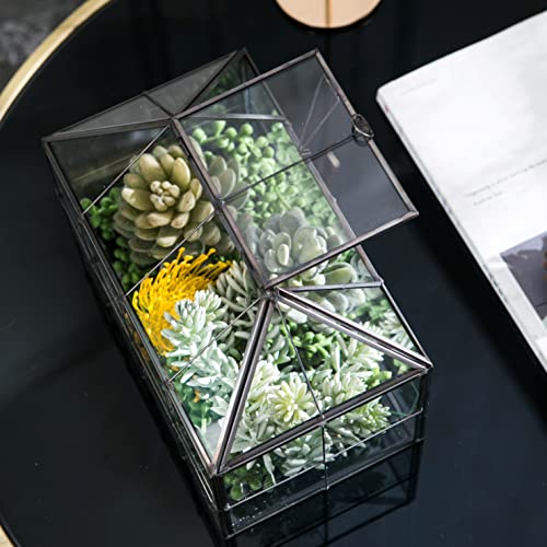 Vellon Black Glass Plant Terrarium For Greenery And Bonsai, House-Shape Desktop Planter, Clear Reptile Breeding Box, Wardian Case Planter #TOP3