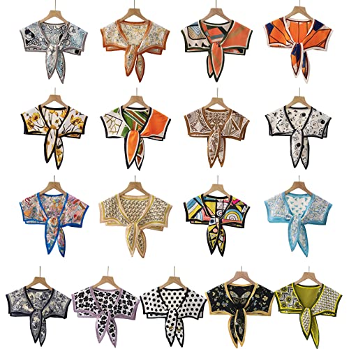Women Silky Detachable Collar Scarf Colorful Geometric Floral Shawl Wrap Cape Women Scarf Shawl4
