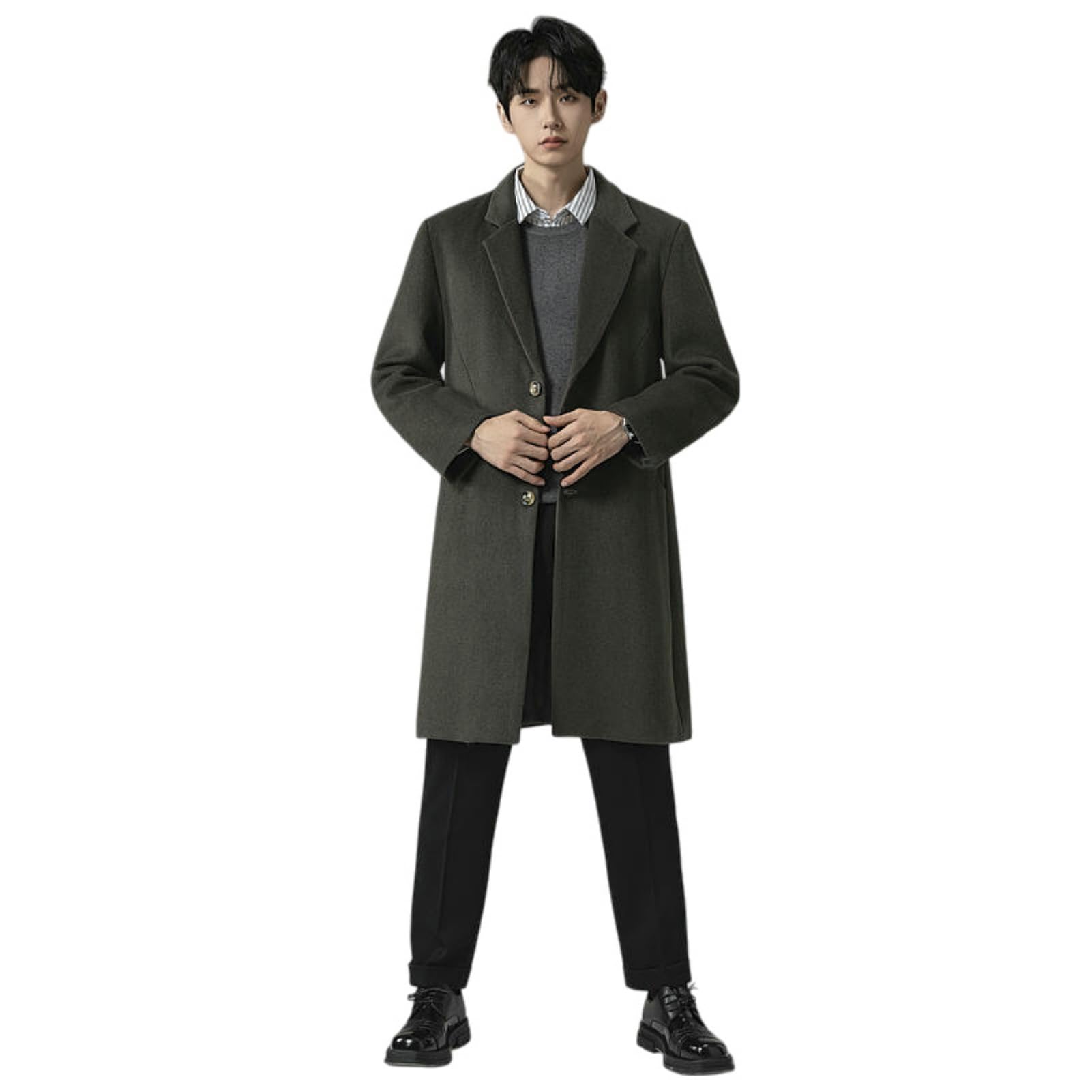 Trench da uomo in lana di media lunghezza alla moda autunno inverno alla moda
