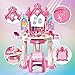 Pretend Play Girls Makeup Table Set with Stool，Open Doors by Gestures，Kids Vanity Set with Lights and Music，Toddler Beauty Salon Set with Makeup Accessories & Hair Dryer，Toy for Toddlers 2-5 Years Old