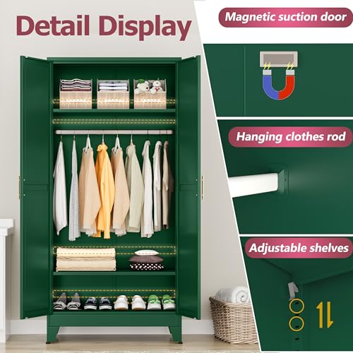 Image of GAIOUS Metal Wardrobe Cabinet with Hanging Rod, Clothing Storage Cabinets