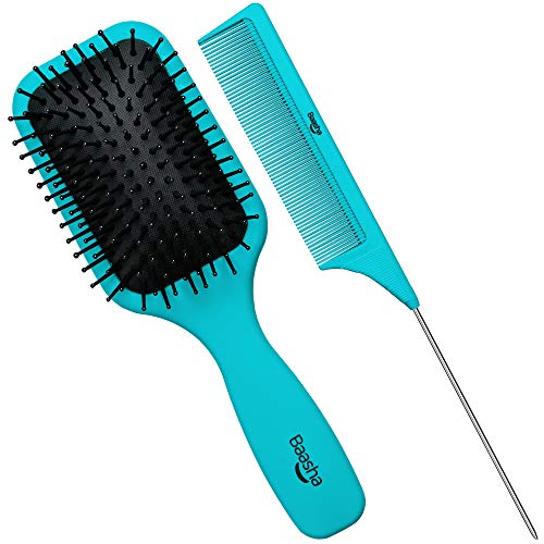 Hair Brush, Baasha Hair Brush for Thick Curly Thin Long Short Wet or Dry Hair, Reduce Frizz Dry Adds Shine, Makes Hair Smooth and Massage Scalp, Paddle Hair Brush for Women Men Kids (Blue)