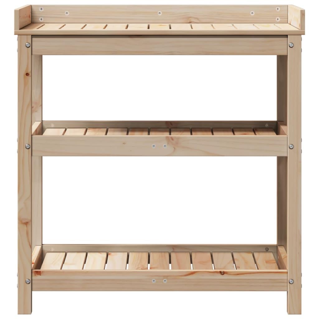Stół na rośliny z półkami z litego drewna sosnowego, 82,5 x 45 x 86,5 cm, nośność 50 kg, do ogrodu, na taras, balkon, do ogrodu zimowego, porządek i prezentacja roślin doniczkowych