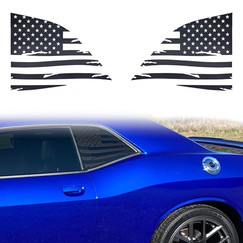 Image of American Flag Decal Car Rear Side Window Sticker Matte Black Rear Quarter Window DIY Sticker Left Right Side Window Cling Car Exterior Decoration Accessories, for Dodge Challenger 2008-2024