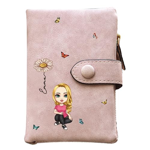CALLIE Gifts Personalized Wallet/Purse for Women Unique, Custom Cartoon Character Birth Flowers Name Wristlet Wallet, Gifts for Her