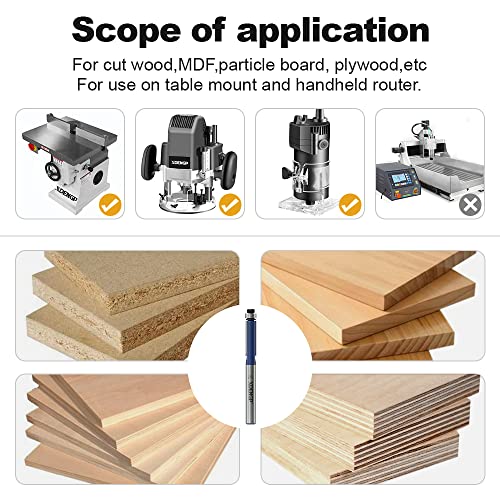 Image of Flush Trim Router Bits 1 /4 Inch Shank, 1 /4 Inch Cutting Diameter, 3 /4 Inch Cutting Height, Bottom Bearing Flush Straight Cut Trim Router Bit for Woodworking