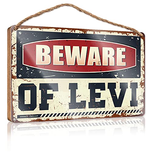 PITFS Hanging Wall Decor Sign Beware Of Levi Wooden Sign Door Sign For Home Funny Hunting Gifts(15X28CM)
