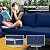 Outsunny 7 Piece Wicker Patio Furniture Set, Modular Outdoor Sectional with Thickened Cushions, Rattan Outdoor Furniture Conversation Set with Slatted Acacia Wood Table for Backyard, Brown/Dark Blue
