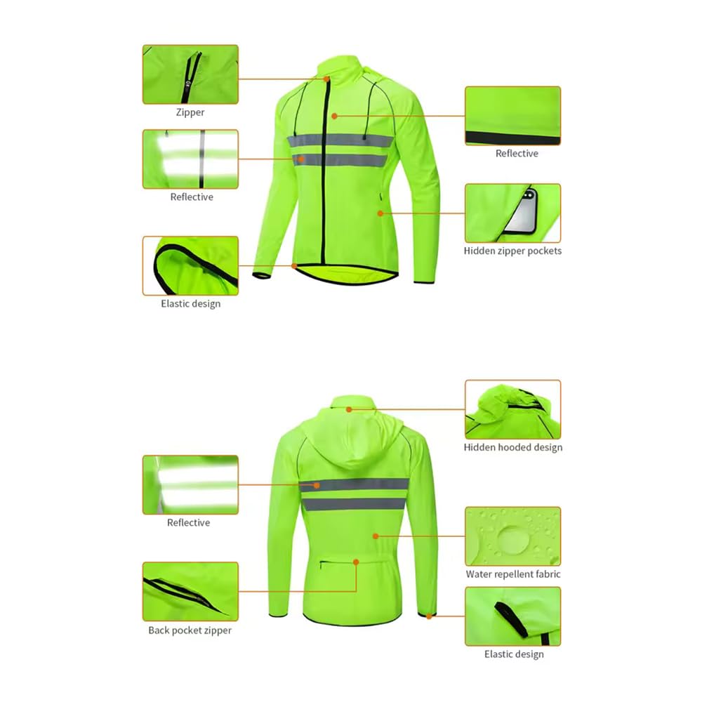 Chaqueta De Ciclismo Para Hombre Y Mujer Impermeable Ligera, Transpirable Para Correr Al Aire Libre De Alta Visibilidad. Chaqueta Deportiva Para MTB Running Y Senderismo,black-L