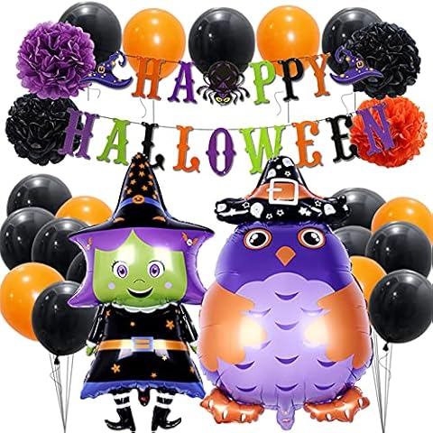 Lunriwis Halloween Decorations Balloons,Confetti Balls,Halloween Balloons,Witch Balloons, Happy Halloween Banners For Halloween Party Cover