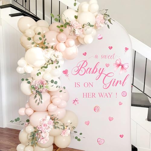 Sweet Baby Girl is on Her Way Baby Shower Party Sign Decals with Heart Pink Bow Theme Decorations