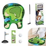 Toilettengolf Geschenk Set, Minigolf für Männer, Badezimmer Witziges Golfspiel mit Golfschläger, Puttingmatte, 2 Bällen & Türhänger, Originelle Geschenkidee zum Vatertag, Geburtstag oder Weihnachten
