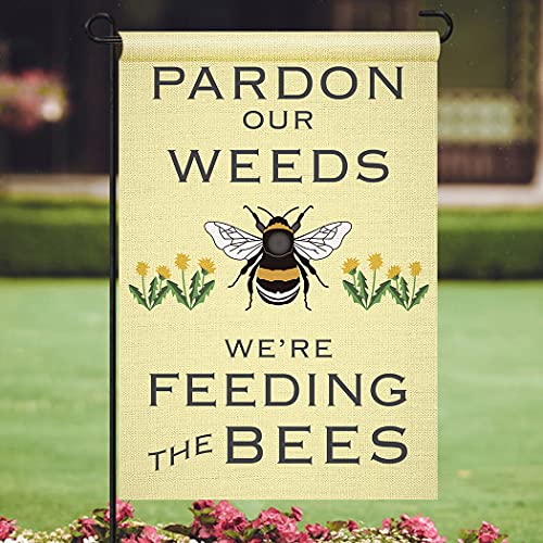 Chengxun HYQ1304 Pardon Our Weeds We Are Feeding The Bees Garden Flag Dandelion Save The Bees Double Sided 12.5*18 Inch Flag Yard Garden Home Fabric Sign Bumble Bee Decor Fall Outdoor Decor thumb #3