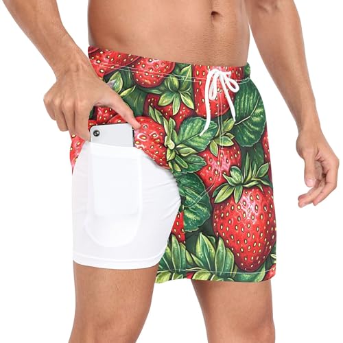 xigua Red Strawberries Mens Swim Trunks with Liner, 5 inch Quick Dry Mens Boardshorts for Beach2