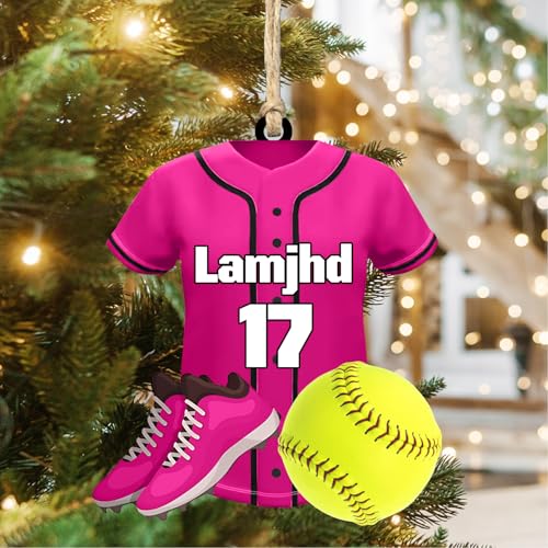 Personalised Softball Christmas Ornament Custom Name Number 2D Wooden Hanging Xmas Tree Home Decor Gift For Family Softball Lovers Birthday Xmas (style 15)