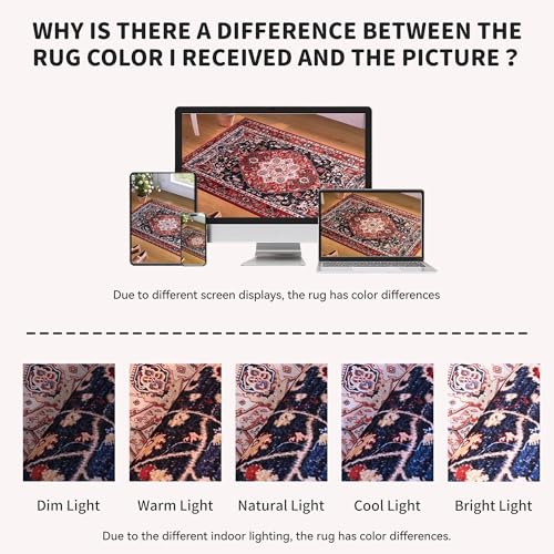 YJ.GWL Area Rug for Living Room, 4x6 Machine Washable Boho Rug for Bedroom, Low Pile Lightweight Thin Rugs Floral Vintage Distress Print Pattern Carpet for Dining Room, Red