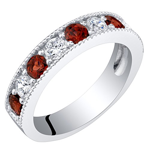 Peora Garnet Half Eternity Rings for Women in Sterling Silver, 0.75 Carat total, Designer Milgrain Band, 4mm, Size 7 Peora Garnet Half Eternity Rings for Women in Sterling Silver, 0.75 Carat total, Designer Milgrain Band, 4mm, Size 7