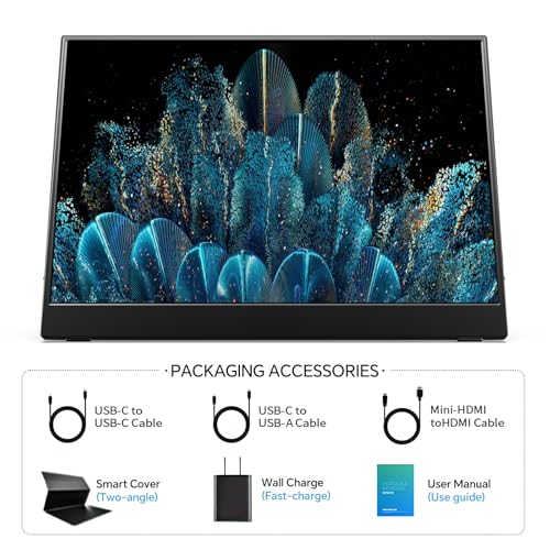 Image of MNN 4K Portable Monitor 15.6 inch 3840x2160 UHD USB-C HDMI Laptop Monitor, 100% Adobe RGB IPS Computer Gaming Display HDR Travel Monitor w /Speakers & Smart Cover for Laptop Xbox PS5 Switch PC Phone