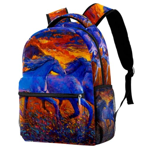Sac à dos d'école grand volume pour adolescents | Motif peinture de chevaux multicolore