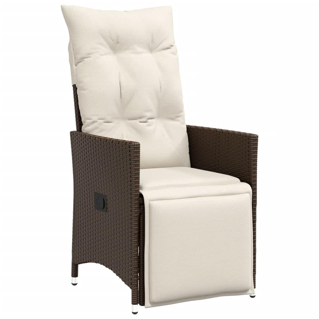Fengshui Set da bistrò da 3 pezzi con cuscino, in rattan sintetico, marrone | Schienale regolabile, poggiapiedi, cuscino imbottito spesso, rivestimento rimovibile e lavabile, telaio in acciaio verniciato
