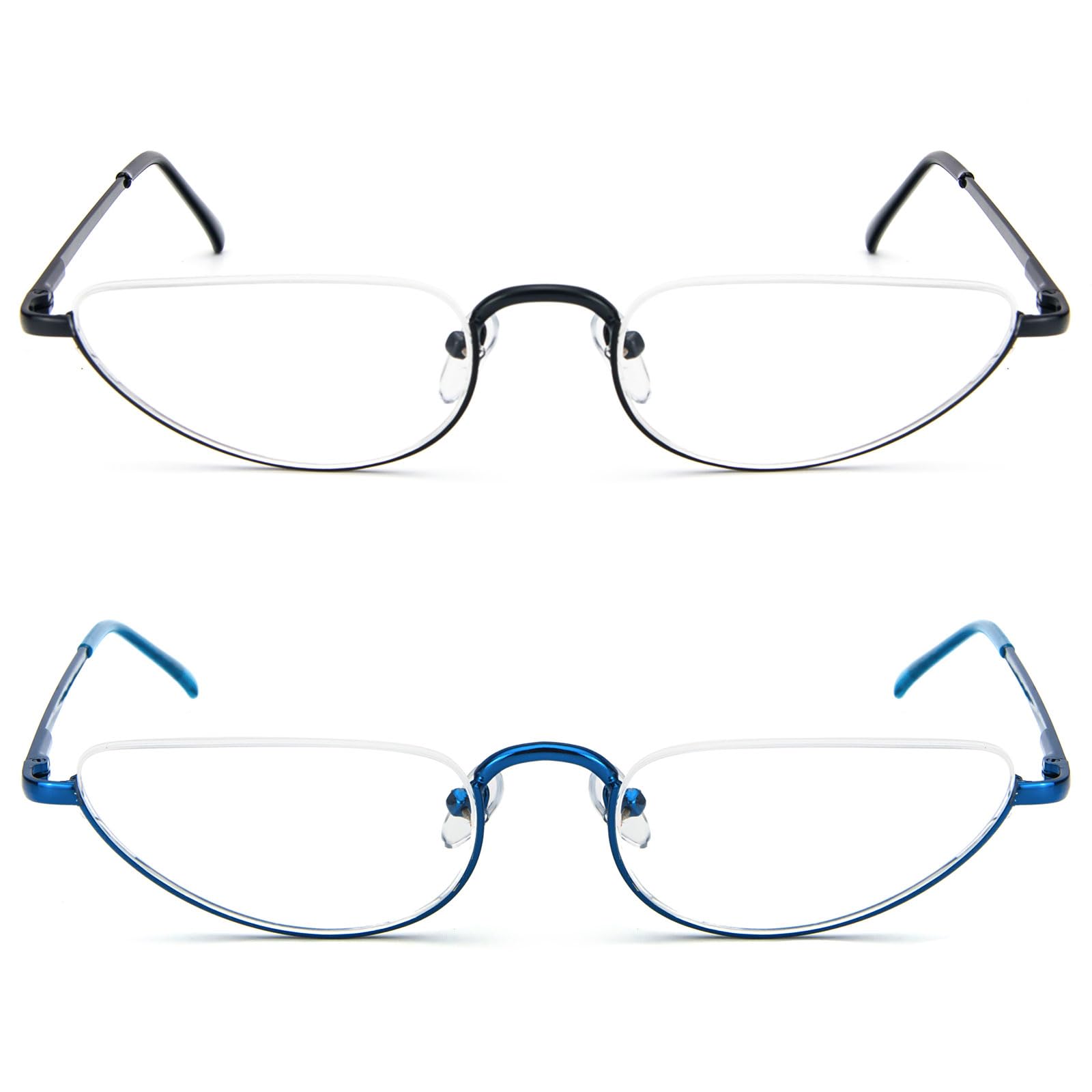 KoKoBin 2 Pack Reading Glasses Unisex Half Moon Half Frame Metal Spring Hinge Slim Reader (Black Blue, 1.5, Dioptres) - Image 3