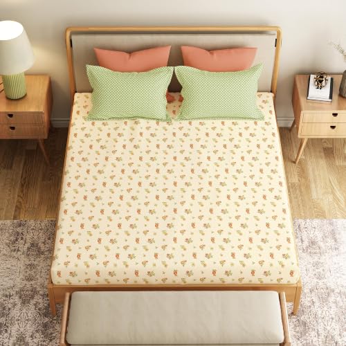 Image of Mytrident Bedsheet for Double Bed Queen Size |90 Inches x 100 Inches | Little Bloom Yellow