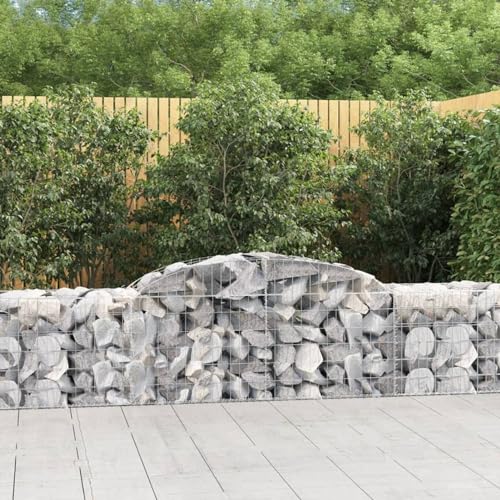 Homgoday Cestas de gaviones 12 uds Forma de Arco Hierro 300x50x60/80 cm, Cesta Muro Gaviones, Gavión Jardinera Contenedor, Muro de Gaviones de Jardín, Vallado Cerca Patio