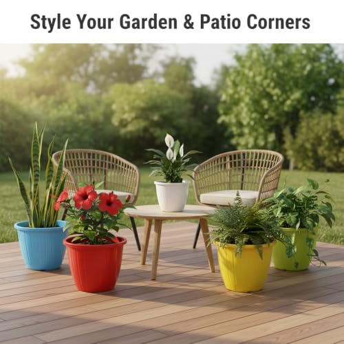 Image of Go Hooked Sunshine Flower Pot /Planters for Home Decor, Plastic Pots for Gardening /Home, Flower Pots Indoor-Outdoor & Planter for Plants (Multicolor) (Pack of 2)