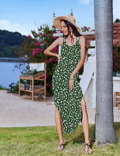 Image of Zeagoo Women's Casual Sundress Summer Maxi Sleeveless V Neck Split Boho Beach Dress Travel Vacation Dress with Pockets