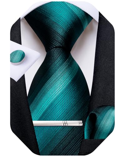 Image of DiBanGu Mens Tie Silk Plaid Striped Necktie and Pocket Square Cufflinks Tie Clip Set with Gift Box Formal Wedding Party