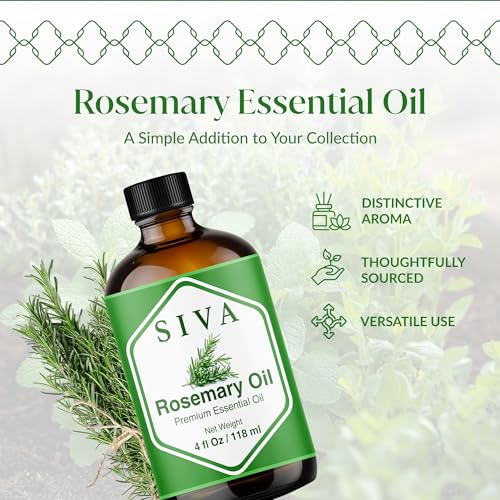 Image of Siva Rosemary Essential Oil 4 Fl Oz - for Diffuser, Skin & Hair Care - Ideal for Massage & DIY Blends- with Dropper