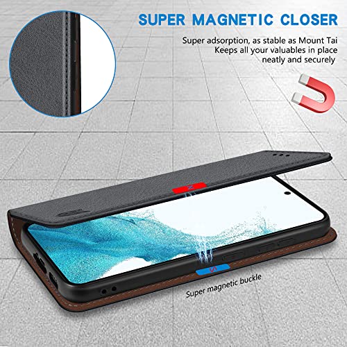 Image of ZZXX for Samsung Galaxy S22 Wallet Case with [RFID Blocking] Card Slot Stand Strong Magnetic Leather Flip Fold Protective Phone Case for Samsung Galaxy S22 Case Wallet(Grey-6.1 inch)