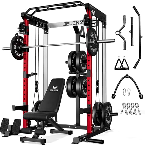 Image of C21 Power Cage, 2000LBS Multi-Function Power Rack with Independent Dual Pulley System, All-in-One Squat Rack for Cable Crossover, Home Gym Workout Machine