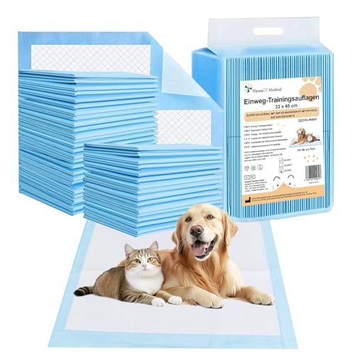100 alfombrillas para cachorros PIPI – 33 × 45 cm para entrenamiento de perros con 5 capas de protección contra fugas, succión rápida y antihumedad, adecuadas para perros de todas las edades