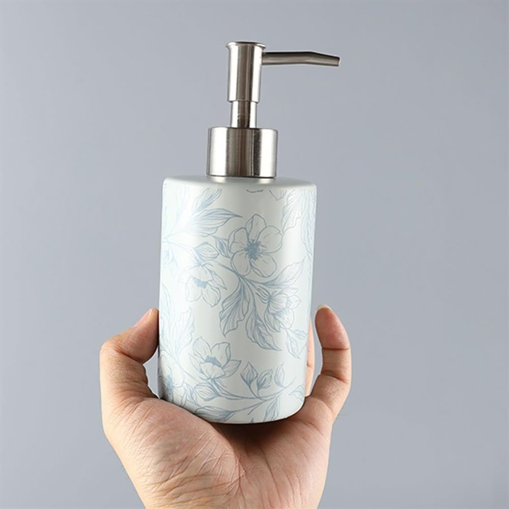 Distributore di Sapone Bottiglia di detersivo for Piatti in Ceramica Scandinavian Press, Dispenser Multifunzionale for lozione e Shampoo(Blue)