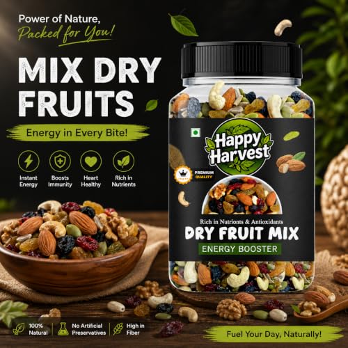 Image of HAPPY HARVEST Premium Mix Dry Fruits 1kg| Mixed Nuts & Dried Fruits | Healthy Snack Mix | Rich in Protein, Fiber & Essential Nutrients | Natural Energy Booster | Ideal for Daily Snacking (500gm)