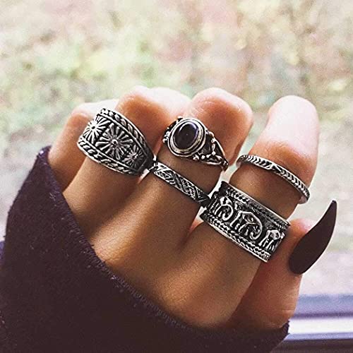 Edary Lot de 6 bagues de phalange vintage en argent sculpté avec pierres précieuses, accessoires pour femmes et filles Cover
