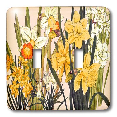 Placa de interruptor doble decorativa con estampado daffodil amarillo 4