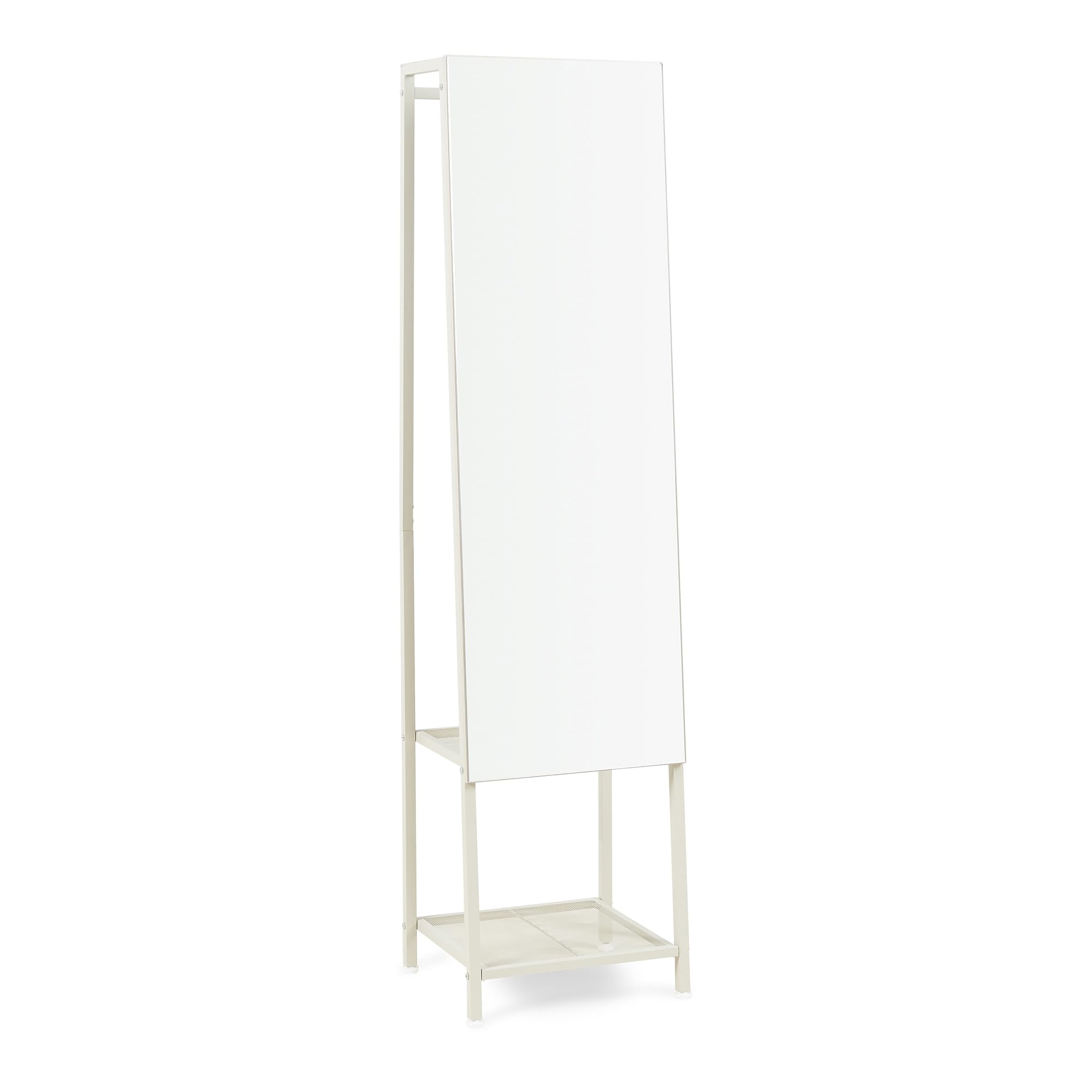 [en.casa] Standspiegel Ganzkörperspiegel Klilbojle 2-in-1 Garderobenspiegel mit Kleiderständer mit 2 Ablagen 160 x 40 x 35 cm eckig Kleiderstange Schlafzimmer Sandfarben