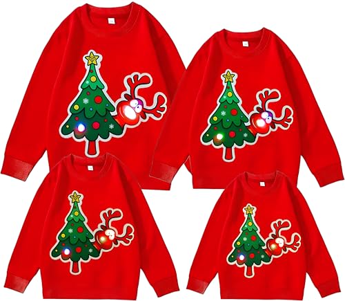 Ya en mundofriki.es: Cinco Diamantes Sudadera Navidad Familia Luces LED Sudaderas Navideñas Familia con Luces LED, Jersey Navideño Familia (FR/ES, Letras, 4XS, Regular, Regular, Rojo)