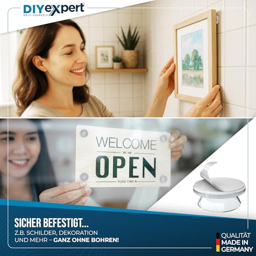 DIYexpert Saugnapf zum Kleben | Made in Germany Saugnapf selbstklebend | [Ø 20 mm] [20 Stück] | Hochwertige Saugnäpfe mit Klebepad | Ideal für Schilder und für Deko