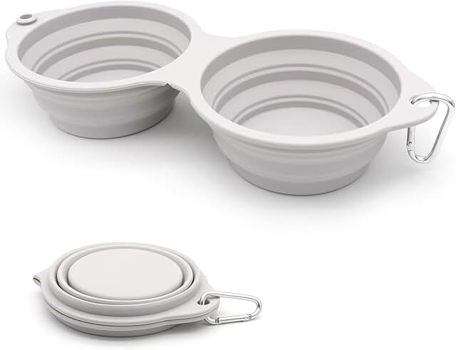 Hundenäpfe Faltbare Integrierter Reisenapf ohne Plastikrand 2 in 1 Haustierfutter Schüssel für Wandern Camping (hellgrau) product image