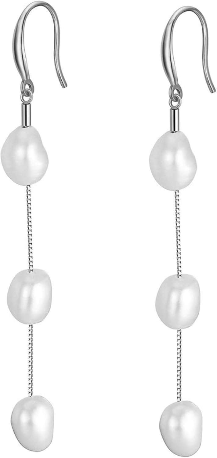 Baroque Pearl Tassel & Dangle Earrings 925 Sterling Silver Handpicked Pearls Drop Earrings 14k Gold/Platinum Plated Freshwater Pearl Fashion Earrings for Women