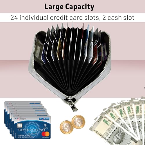 Image of Storite 24 Slots RFID Blocking Women's Wallet | PU Leather Card Holder Organizer | with Zipper Coin & Cash Pocket | Compact Travel Purse for Girls & Ladies (Grey - 14 x 10 x 2.7 Cm)