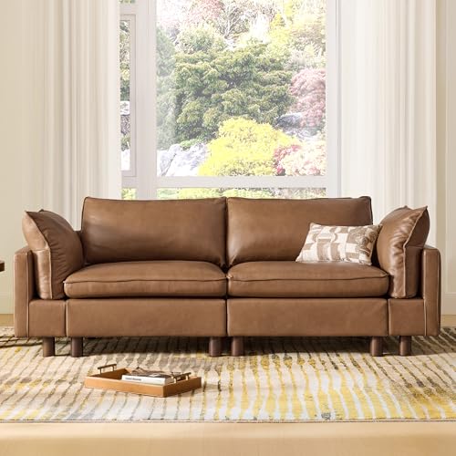 Image of CHITA 92 inch Super Large Sectional Couches for Living Room, Modular Cloud Couch Sectional Sofa, Premium Genuine Leather Sofa, Down Filled, High Density Foam, Real Leather in Saddle, 2 Seater Loveseat
