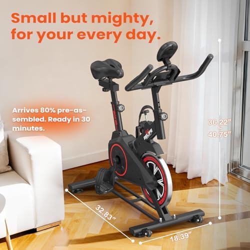 RELIFE REBUILD YOUR LIFE Exercise Bike Stationary for Home Indoor,Cycling Bike with Silent Belt Drive for Home Cardio,Brake Pad Resistance with djustable & Comfort Seat/PAD Holder/LCD Monitor. 5