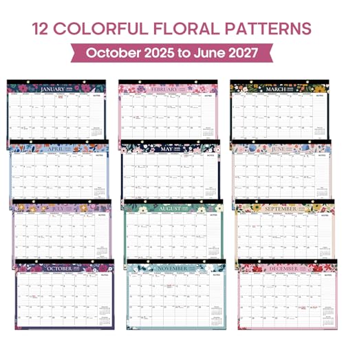 Image of Desk Calendar 2026-2027, 21-Month Calendar Runs Unitl June 2027, Large 17 inch x 12 inch Monthly Desktop & Wall Calendar for Home & Office - Twilight Petals