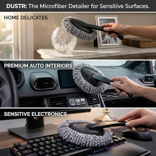 Image of Car Duster, Soft Brush with Long Handle, Ideal for Car Cleaning & Household Mop Duster, Dust Cleaner, Scratch Free, Microfiber mini-Dusters Pack of 1 (Small)