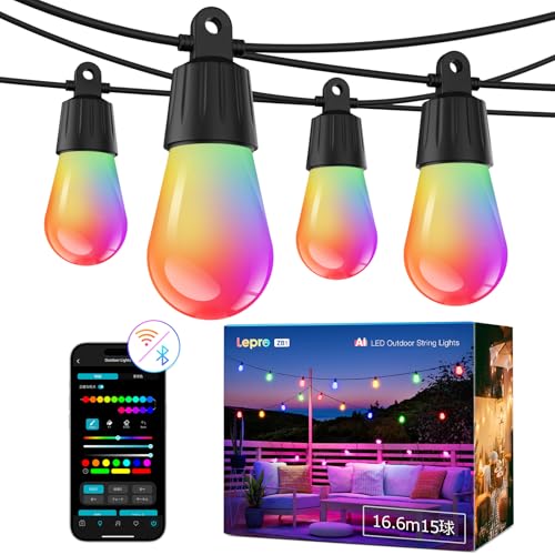 Lepro AI �X�g�����O���C�g ZB1 �d���F 15�� 16.6m RGB ���F �L�����v �d�� led �C���~�l�[�V�������C�g ���O �R���Z���g AI�Ɩ��f�U�C�i�[ ���y���� �X�}�[�g �������F �t�F�A���[���C�g �d�� �K�[�f�� IP65 �h�� �J�t