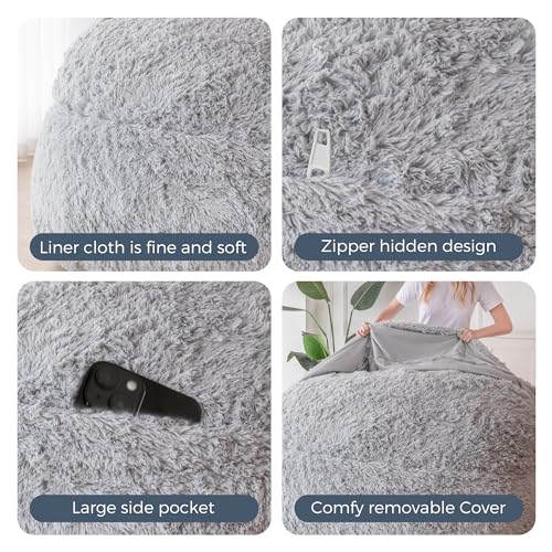 MAXYOYO Riesiges Sitzsackbett – umwandelbar vom Sitzsack zum Bett – großes Sofa mit Plüschbezug und Flauschiger Füllung im Lieferumfang enthalten, für Erwachsene, Paare, Gäste (Grau,135x190 cm)